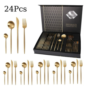Gold Silverware Set, 24 Pieces Flatware Set, Stainless Steel Utensils Service for 6 Mirror Polished and Dishwasher Safe
