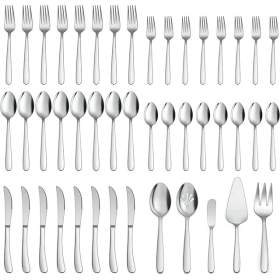 Vesteel 45 Piece Modern Silverware Set with Serving Utensils, Stainless Steel Flatware Cutlery Set for 8