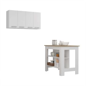 Burlingame 5-Shelf 4-Door 2-piece Kitchen Set, Kitchen Island and Upper Wall Cabinet White and Light Oak